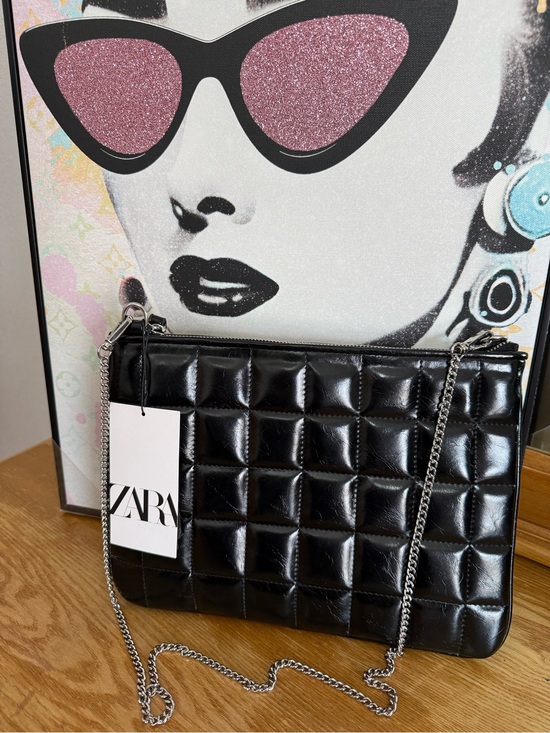 Zara Handbags - Zara Quilted Clutch Black with Silver Chain